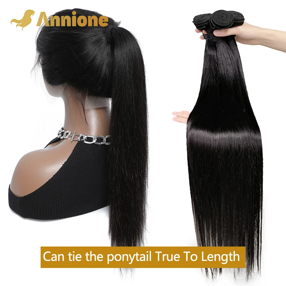 Annione bundel rambut manusia LURUS 12A bundel rambut mentah 100% rambut manusia gelombang Brasil 3/4 bundel ekstensi rambut kepang besar