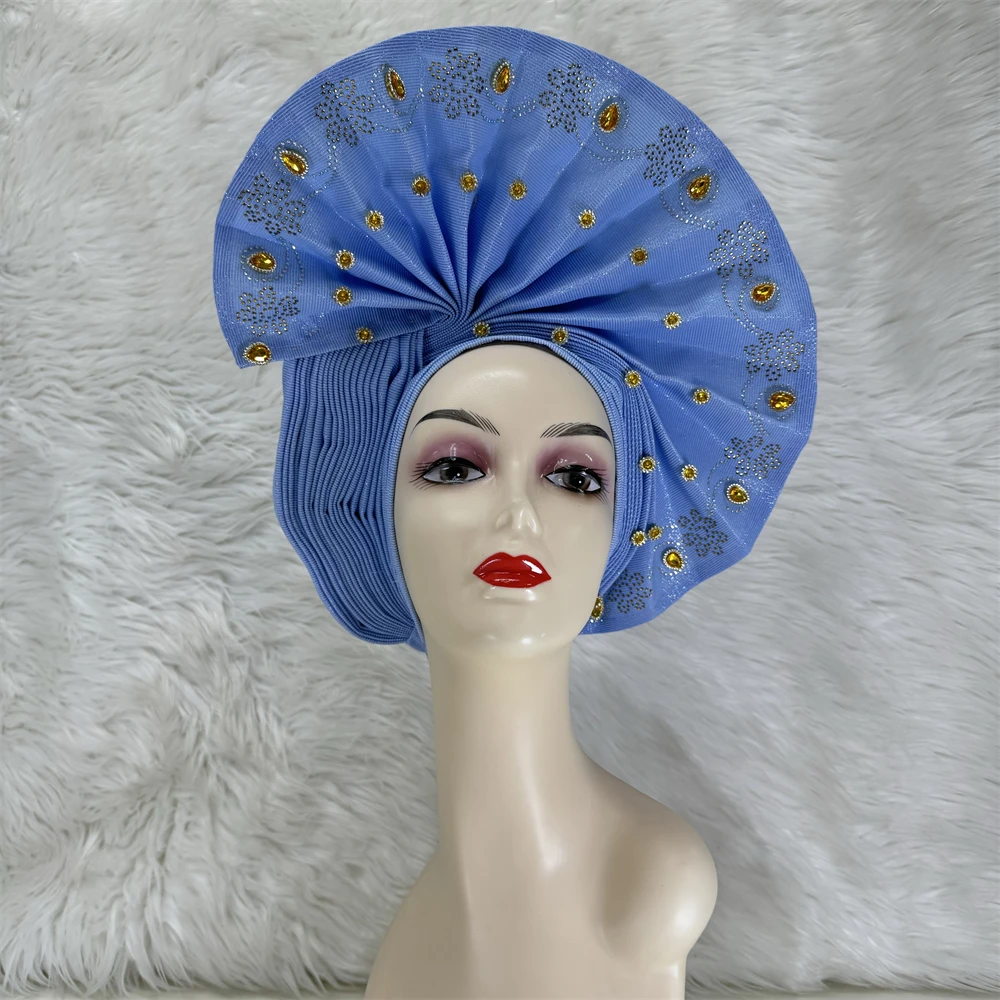 New Stones Big Bead Pearl Turban Cap For Women Ready Female HeadWraps African Auto Geles Aso Oke Headtie Already Made Headties