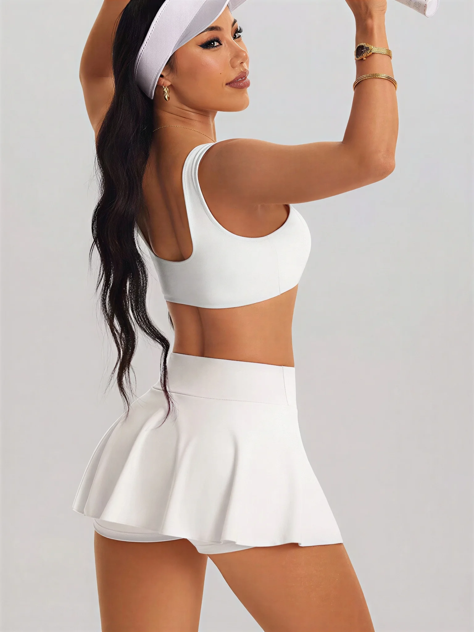 Tummy Control Pleated Sports Skirt Women High Waisted Stretchy Breathable Gym Yoga Dance Fitness Short Skort With Storage Pocket