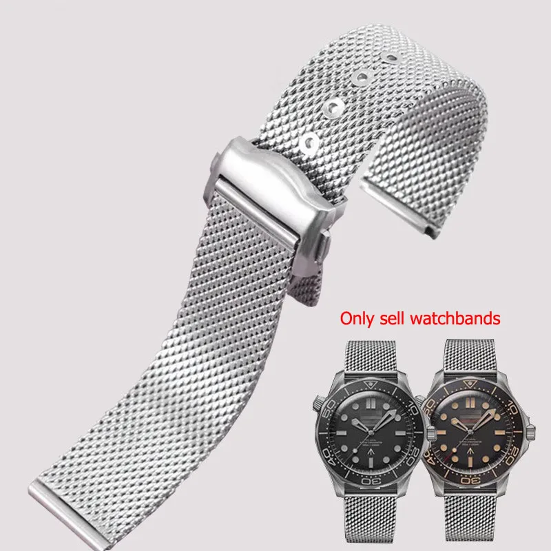 Premium-Grade Titanium steel 20mm Chain Strap For Omega 007 Seamaster Diver 300 Watch Band Replace Milanese Stainless Bracelet