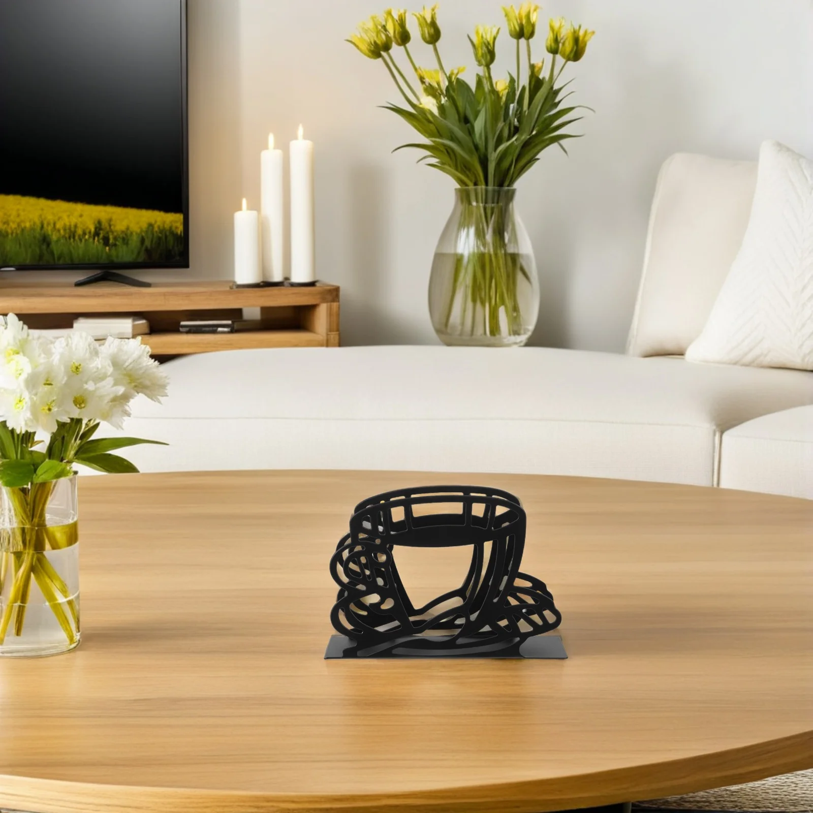 

Wrought Napkin Holder Black Hollow Cup Shaped Upright Paper Dispenser for Kitchen Table Dining Room