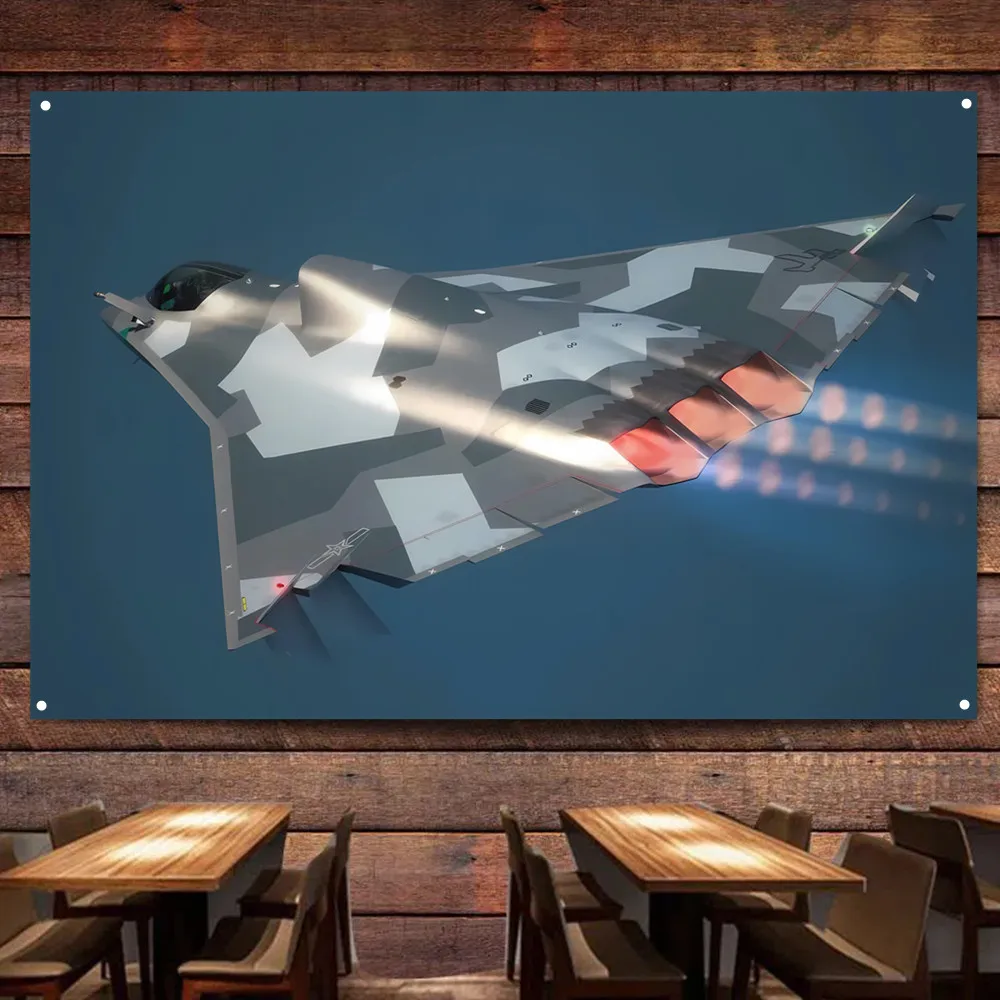 J36 and J50 Stealth Fighter Jet Airplane Flag Banner China Strike Aircraft Military Poster Wall Art Tapestry Home Decor Painting