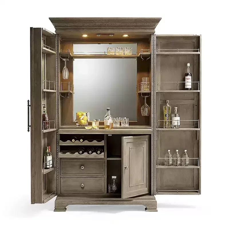 French retro solid wood wine cabinet integrated against the wall household dining side cabinet