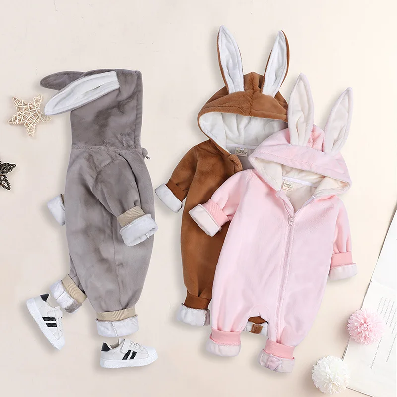 Winter Warm Baby Boys Girls Hooded Romper Long Sleeve Toddler Jumpsuit Wool Overall Clothes Newborn Bodysuit 0 3 6 9 12 18Months