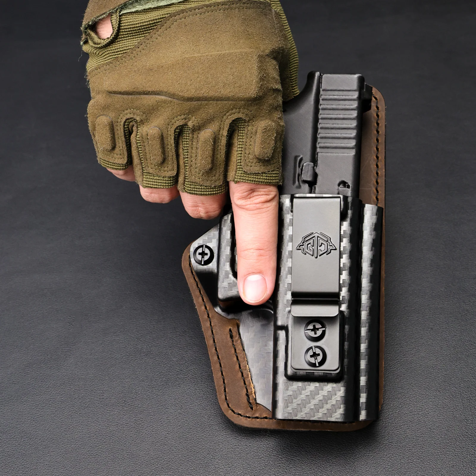 Kydex IWB Holster for Glock 19 19X Gen G44/45 G23/32  Adjustable Retention Premium Leather Back Inside Waistband Concealed Carry - view 4