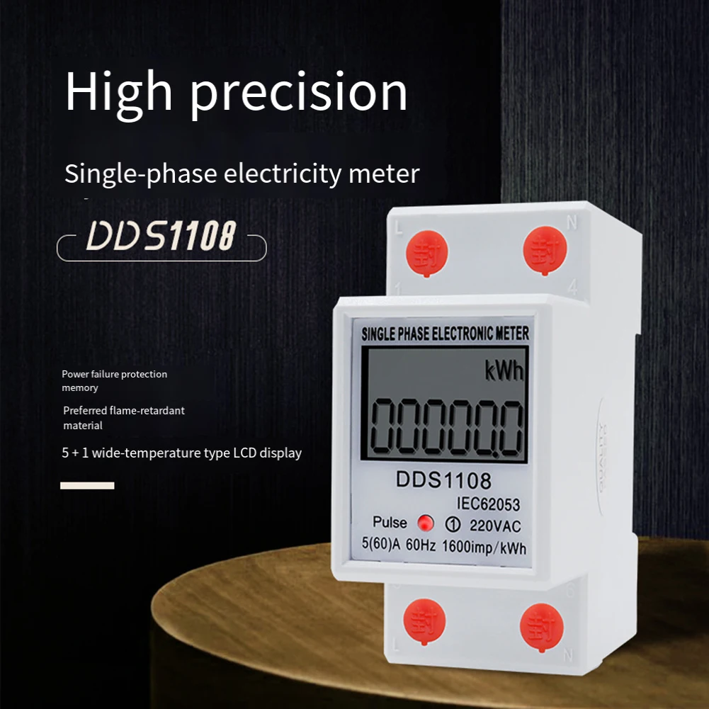 ЖК-цифровой измеритель мощности на DIN-рейку, однофазный электронный счетчик DDS1108, AC 220 В, 5 (80) A, 2P, однофазный счетчик энергии, аксессуары