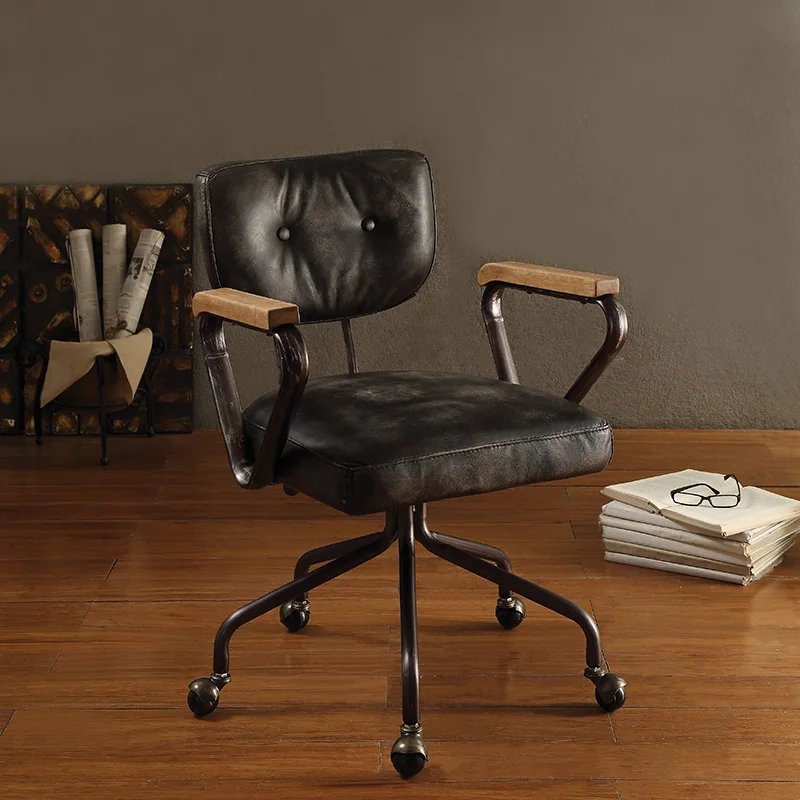 Vintage Black Swivel Office Chair with Nailhead Trim for Living Room and Bed Room,On-Site