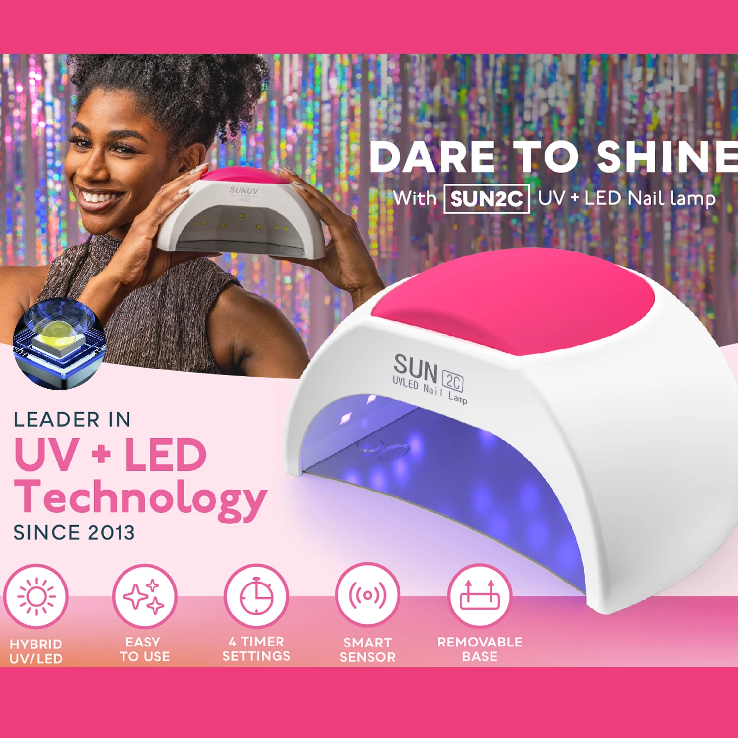 LINMADA SUN2C UV LED 네일 램프 48W UV 라이트(4개 타이머 설정 포함) 홈 Diy 및 네일 살롱에 적합한 LED 네일 라이트