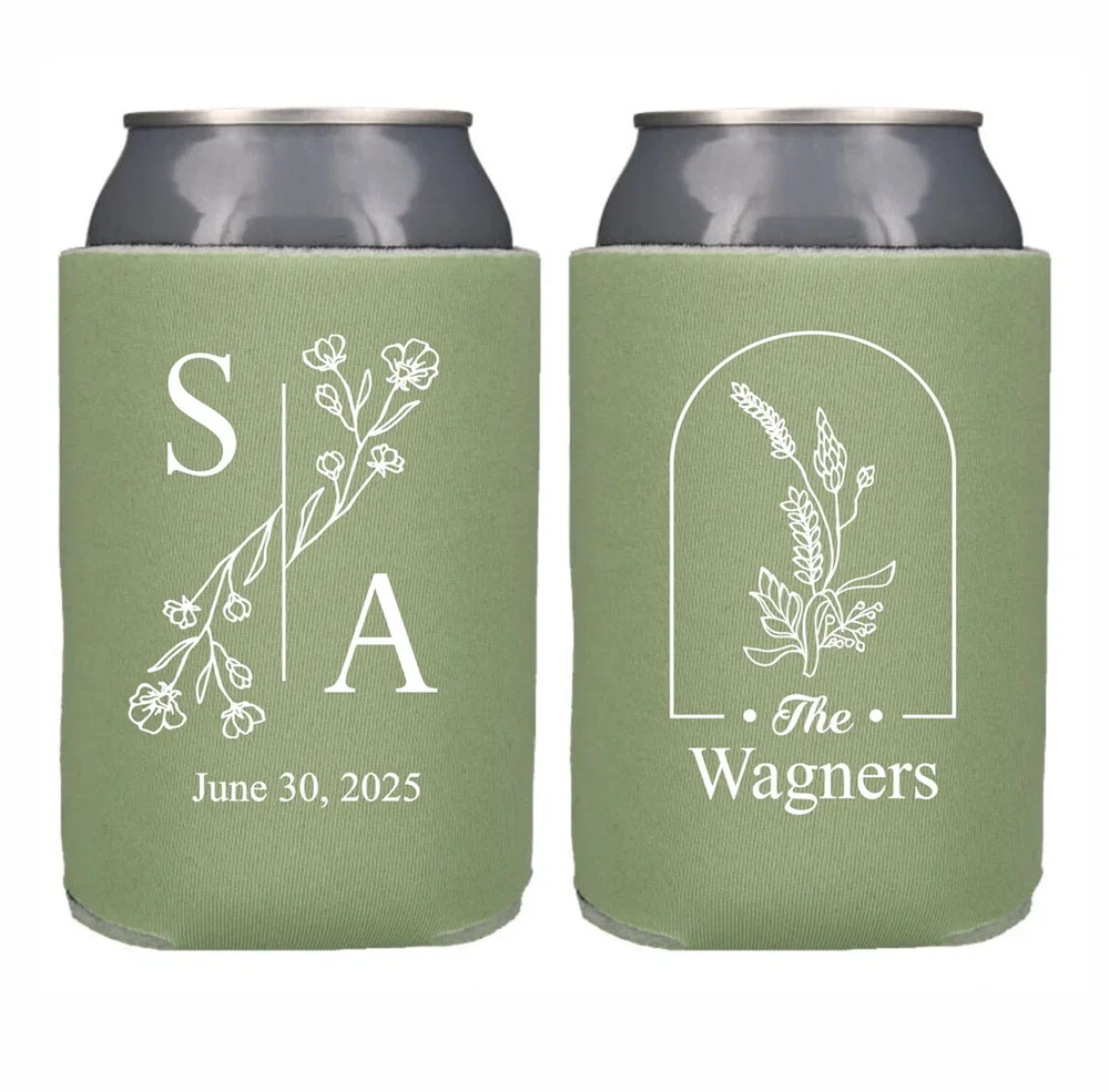 Personalized Wedding Can Cooler, Floral Wedding Initials Can Cooler, Flower Theme Garden Wedding, Custom Can Cooler, Beer Hugger