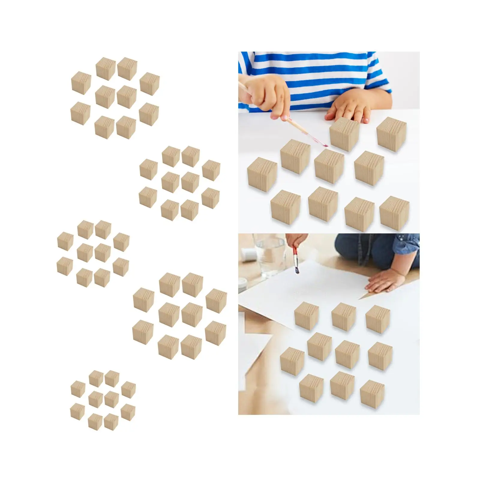 Unfinished Wooden Blocks Kids Learning Woodcraft Counting Blocks Teaching Aids Playing Wood Building Blocks for DIY Projects