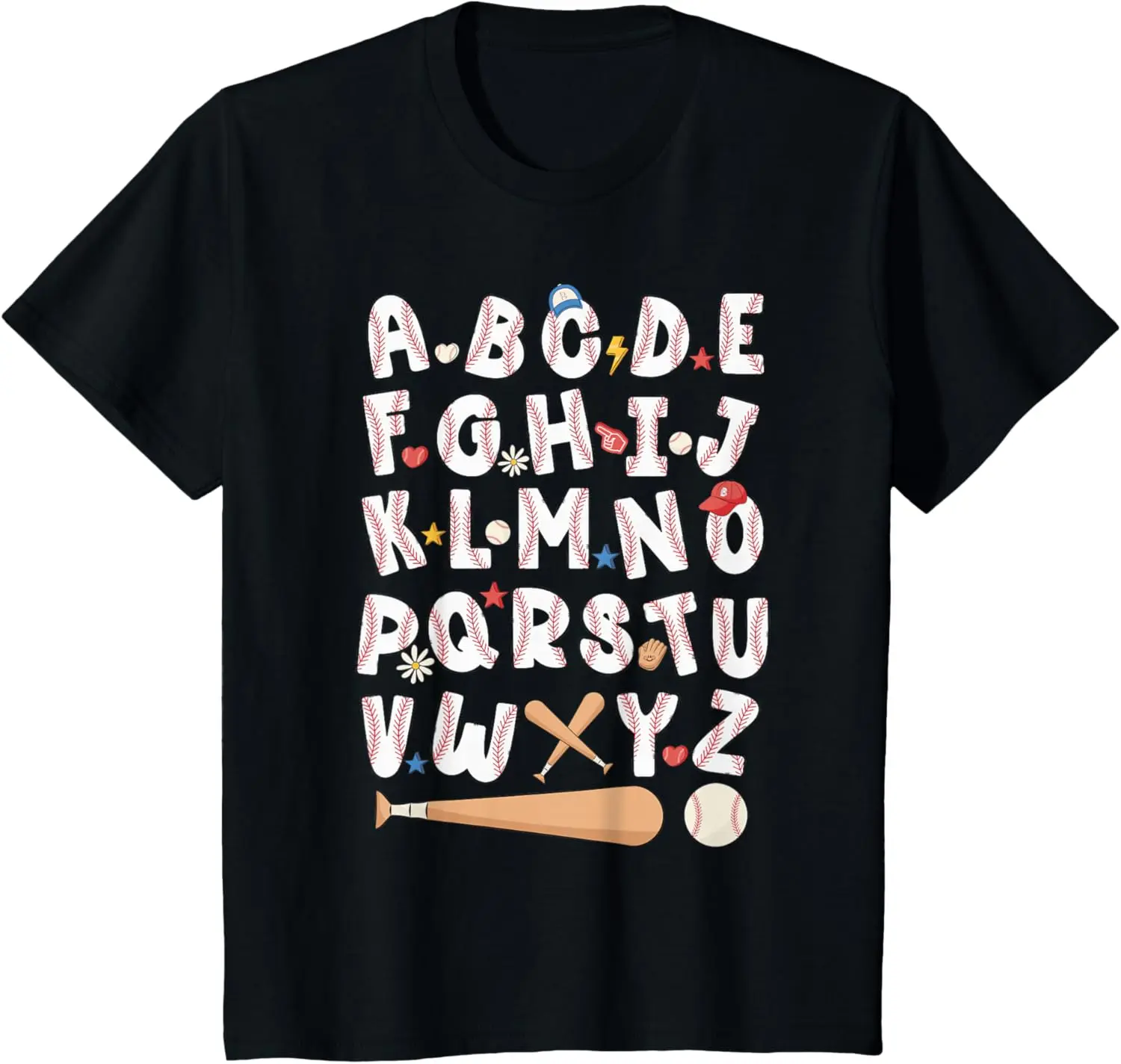 Alphabet Baseball ABCs Letters Kids Boys Girls Teacher T-Shirt Unisex Children’s Wear Cotton Casual Kid Graphic T Shirts