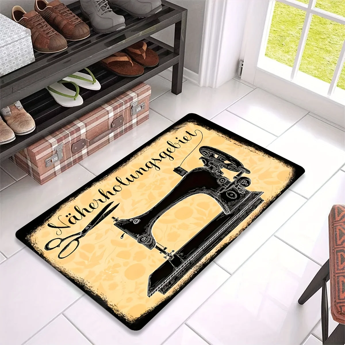 Vintage Sewing Machine Pattern Non Slip Door Mat Floor Mat For Entryway Bathroom Kitchen Living Room