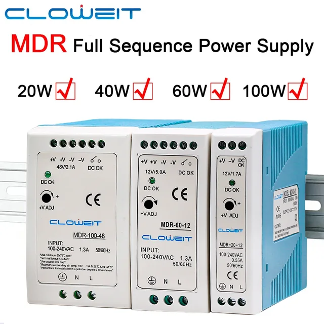 5V 12V 24V 48V moc MDR-20W 60W 100W przemysłowy Mini AC/DC Din Rail przełącznik zasilania przełączanie pojedynczego wyjścia