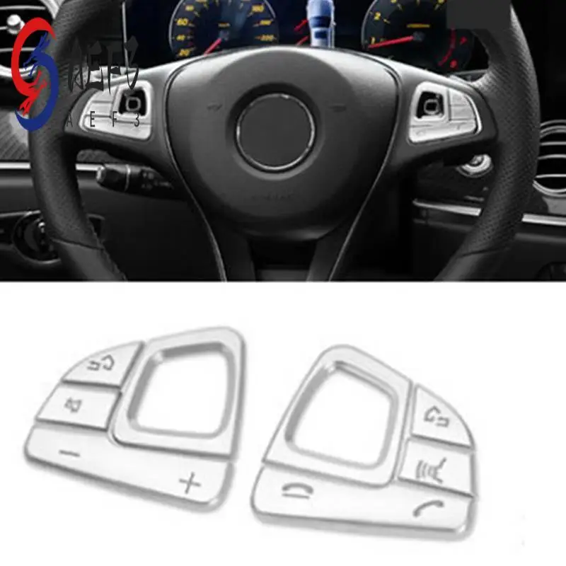 

AEF3-8Pcs Silver Car Steering Wheel Button Cover Trim For Mercedes E-Class W213 2016-2019 Car Interior Accessories Styling