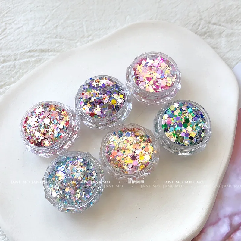 Macaron Iridescent Nail Art Sequins Fairy Nail Glitter DIY Chrome Powder Sparkly Hexagon Chunky Flakes Manicures Decorations