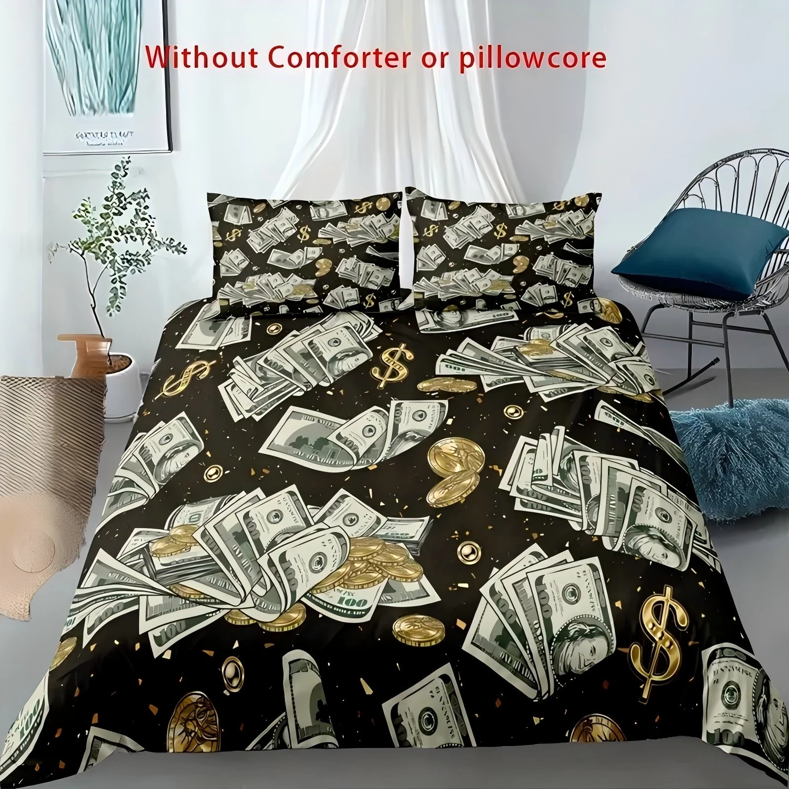 Luxury US dollar banknotes 3d Print Bedding Cover Pillowcase Franklin Portrait Style Quilt Cover Home Textiles Duvet Cover sets