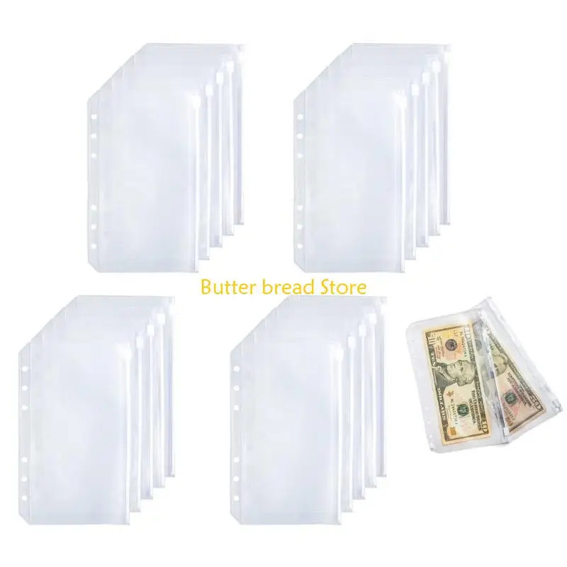 W89C 6-Hole Cash Envelopes for Binder Planner Insert Page, Loose Leaf Cash Bags
