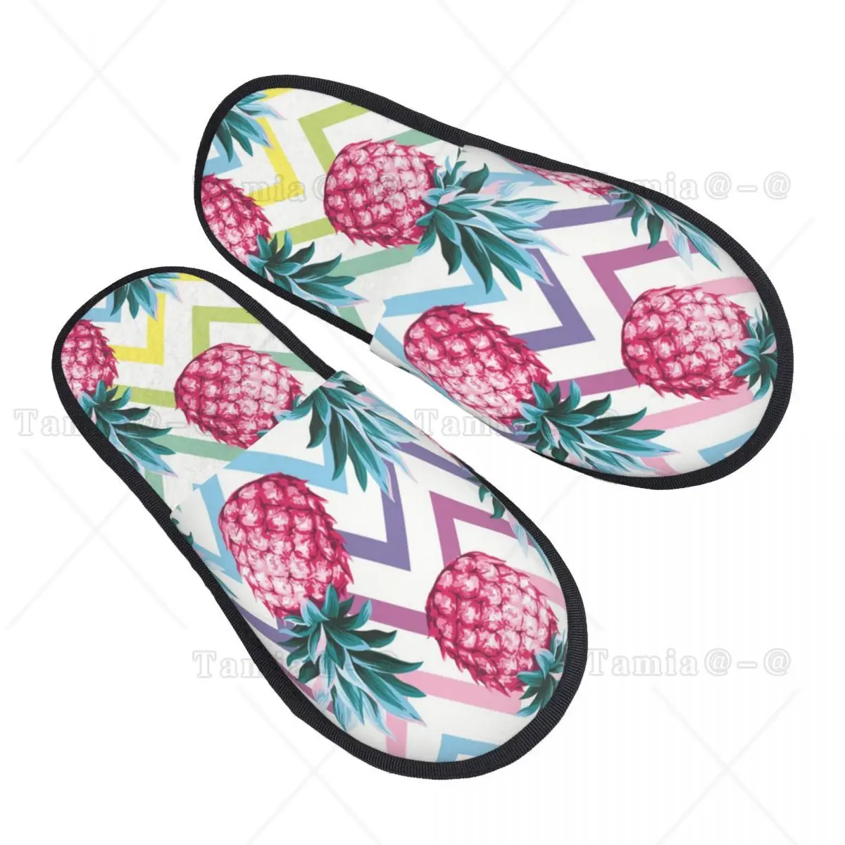 Plush Indoor Slippers Pineapple Abstract Geometrical Print Warm Soft Shoes Home Footwear Autumn Winter