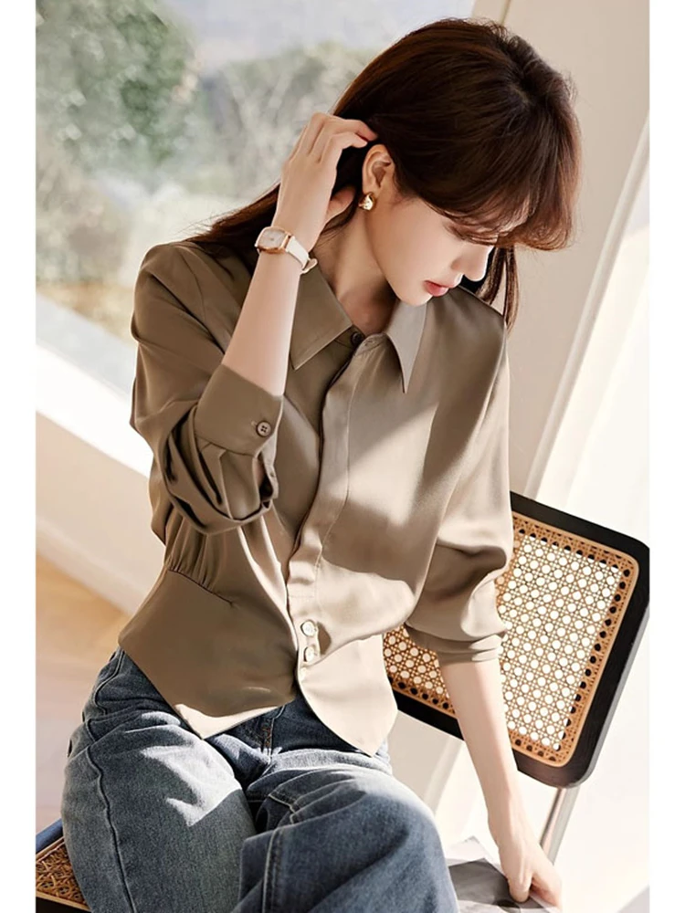 

Ele ort irt Женский модный дизайн с отложным воротником, с зарезанной талией, роскошный европейский Sle, весна 2022, длинный свеч, полиэтилен...