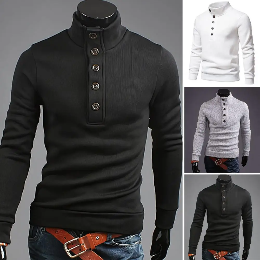 

Sweatwear Half Turtleneck Mens Sweaters Button Neck Solid Color Warm Slim Thick Sweatshirts Winter Pullover Men Fall Winter Top