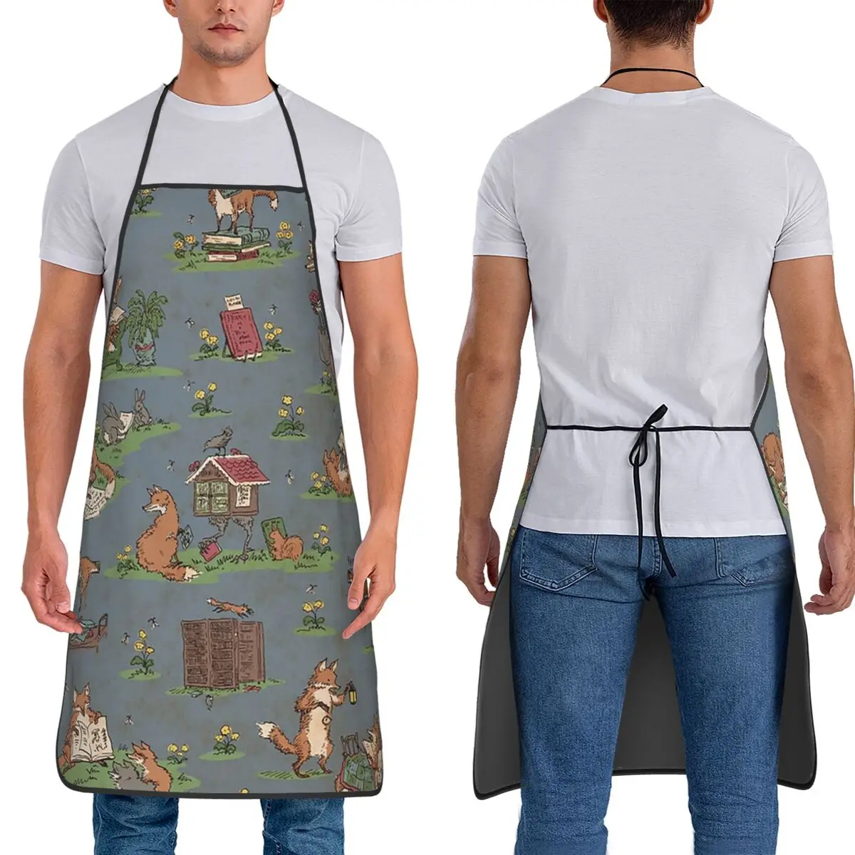 

Библиотека, фартуки с лисой, шеф-повар, кулинария, кухня, Tablier, водонепроницаемый нагрудник, кухонный сарафан для чистки для женщин и мужчин, живопись