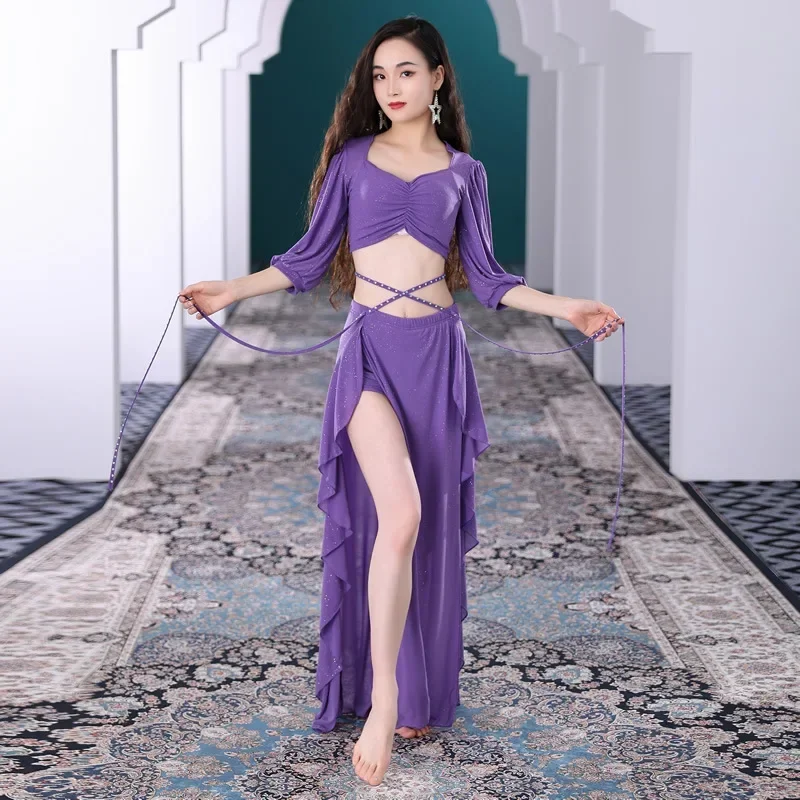 Belly Dance Practice Clothes Women Palace Style Long Sleeves Top+skirt Women Party Model Deluxe Club Carnival Hollywood Suit