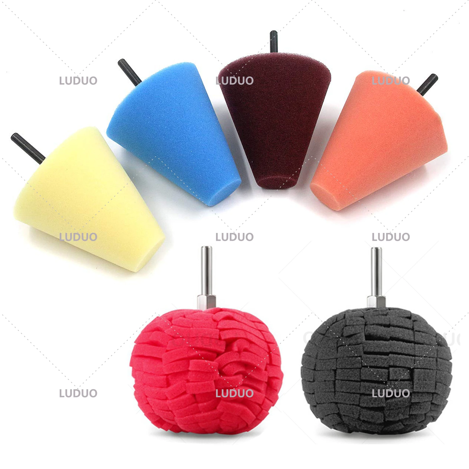 

Car Drill Buffing Sponge Pads Polishing Cone Sponge Pad Hub Polishing Kits Buffing Shank Automotive Car Wheels Hub Care