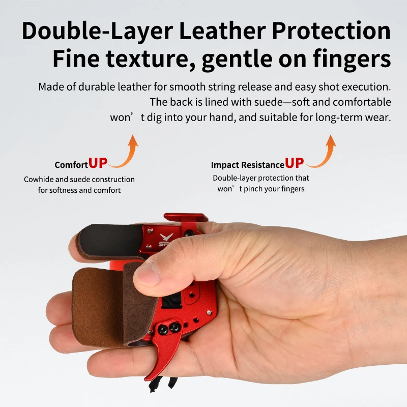 SPG Archery Finger Tab Double-Layer Leather Adjustable Archery Finger Guard Protection Pad Glove Tab for Bow Finger Protector