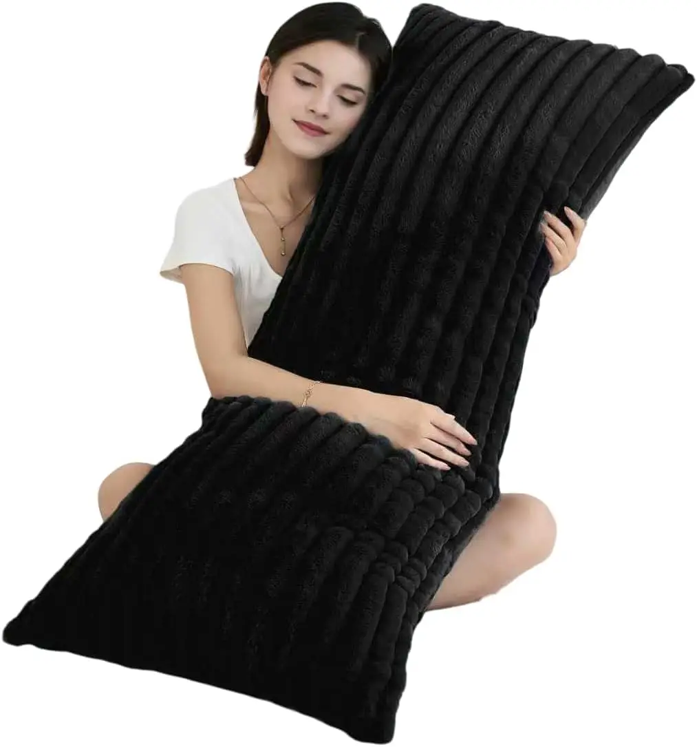 

Мягкая подушка-валик из искусственного меха с полосками, 20x54 дюйма, для сна на боку и поддержки во время беременности, черная