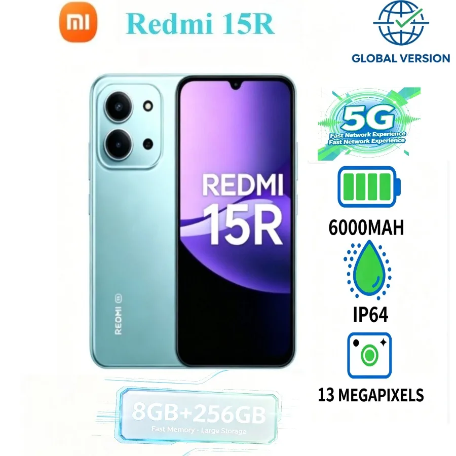 Xiaomi Redmi 15r 5G Smartphone - 8GB+256GBIP64 Smart Phone