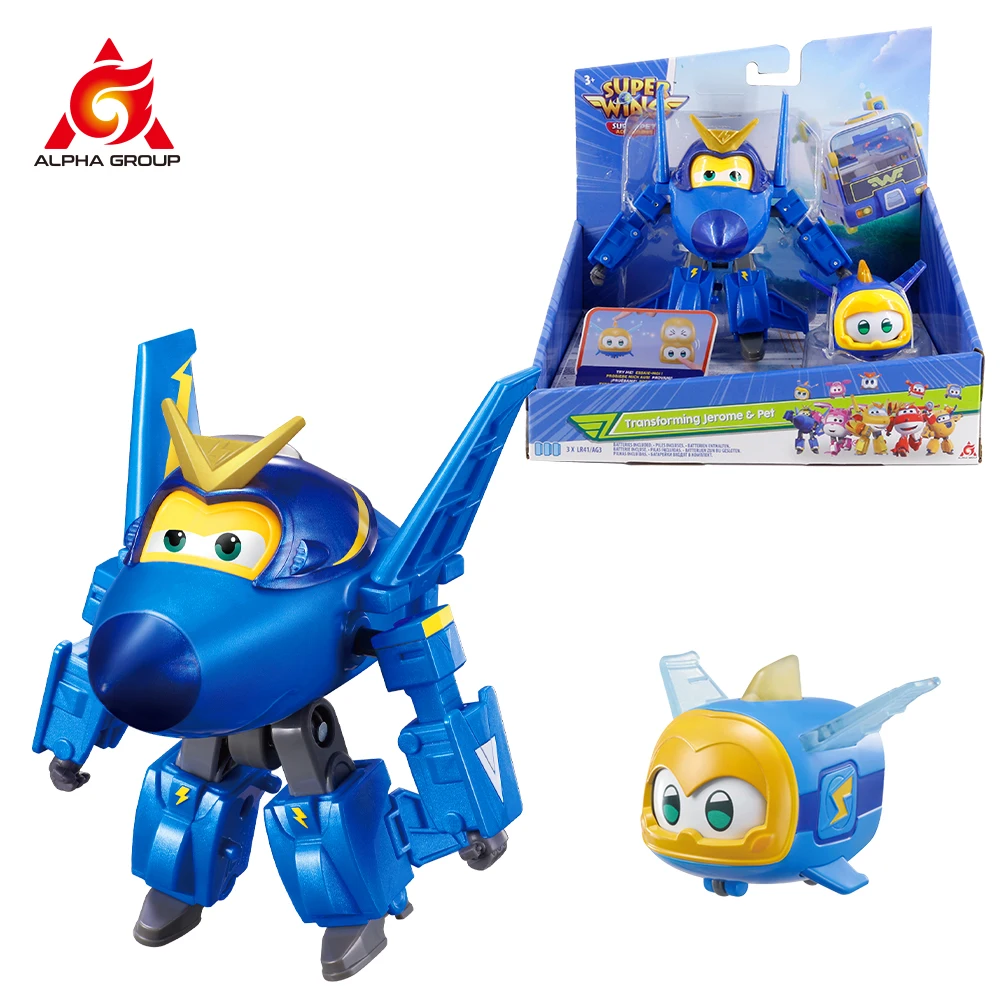 Super Wings 2 팩 세트 – 비행기에서 로봇으로 변신하는 가벼운 제롬 애완동물, 어린이 장난감 선물, 10단계 변신, 5인치 크기