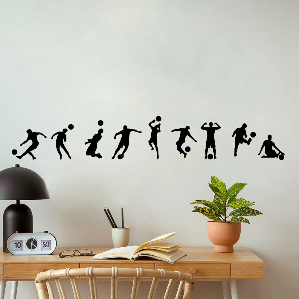 9Pcs Football Soccer Players Wall Stickers Athlete Sport Fans Wall Decal Boy Room Playroom Bedroom Home Decor