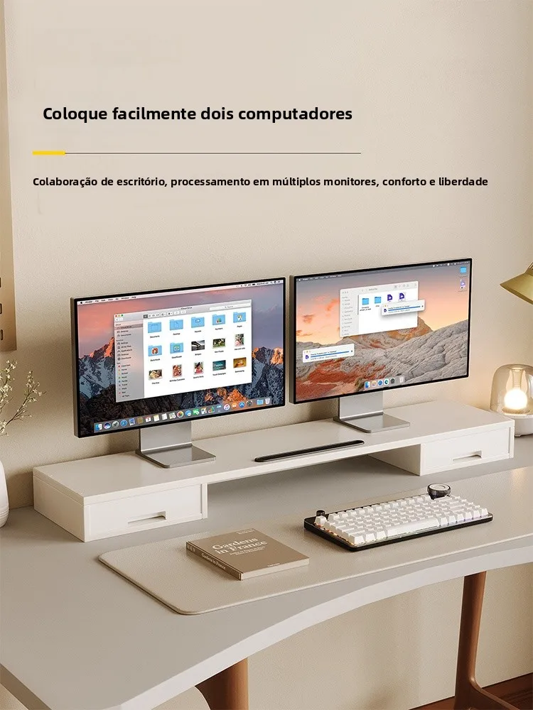 desktop-monitor-riser-stand-computer-screen-base-pad-high-office-desk-with-drawer-storage-shelf-simple-wooden-square-two-layers