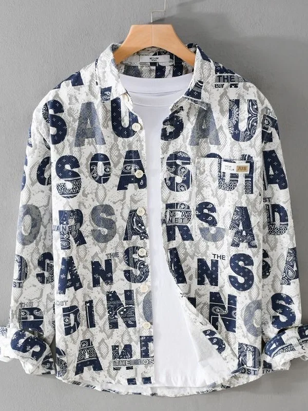 

Men's Casual Long Sleeve Printed Shirt Youth Fashion Resistant to Dirt Standard Fit Polyester Fiber Summer Shirt