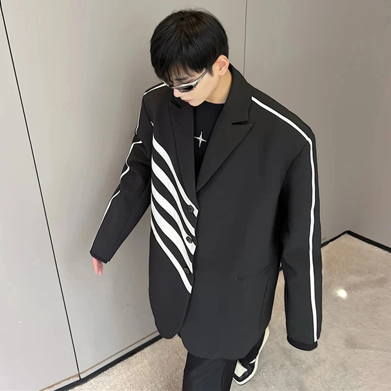 LUZHEN Casual Color Trendy Stripe Men\'s Contrast 2024 Design Blazer Coat High Quality Street Fashion Elegant Suit Jacket B60c0a