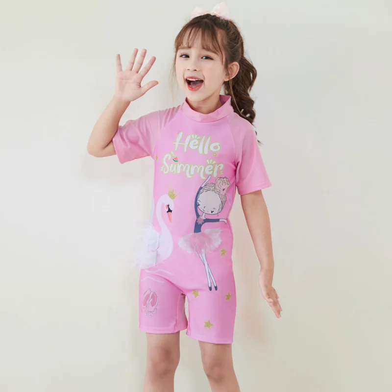 Cartoon Cute Kids Swimsuit One-piece Girl with Little Kids Short Sleeve Shorts Swimsuit Baby Girl