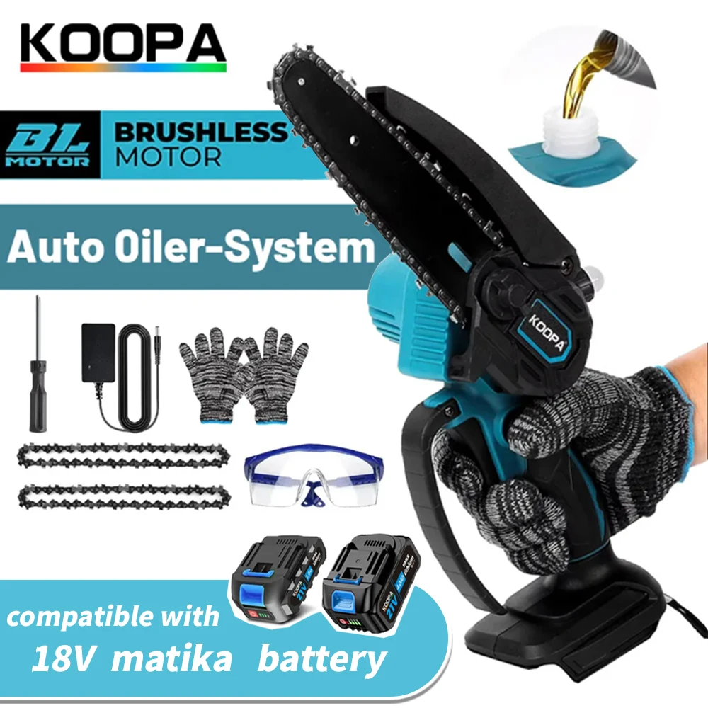 Koopa Mini Cordless 6 Inch Portable Brushless Electric ChainSaw Automatic Oiler,Support 18V makita battery