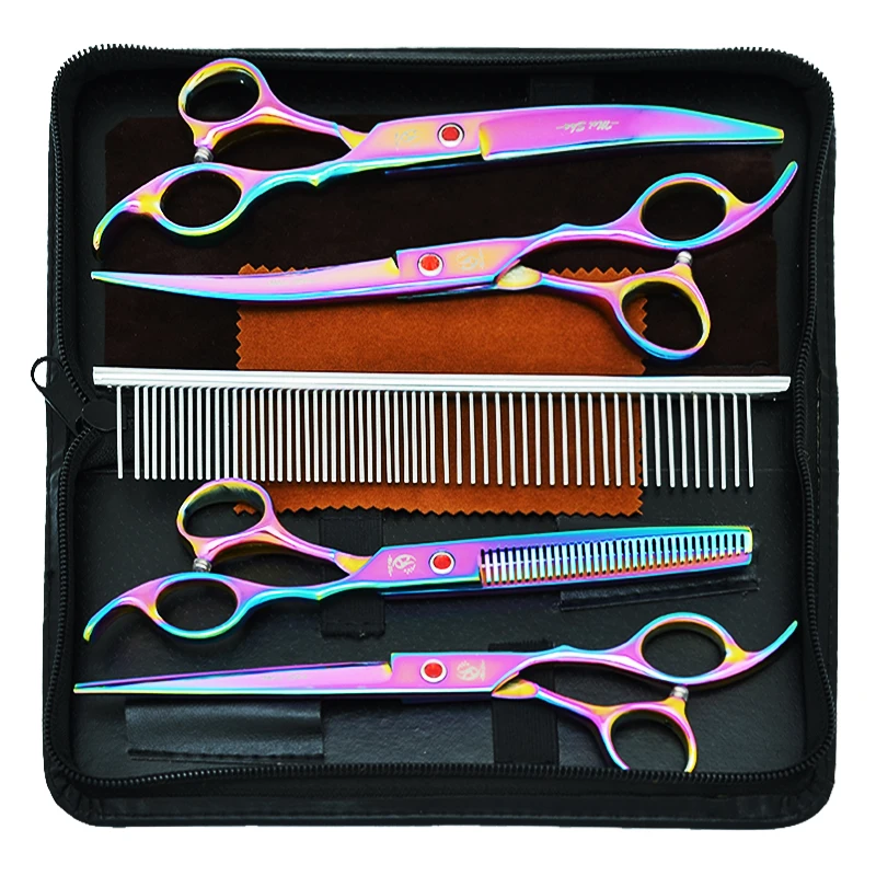 

7 inch Meisha Pet Grooming Scissors Set Professional Dog Shears Animal Hair Cutting Thinning Curved Scissors Pet Clipper B0017A