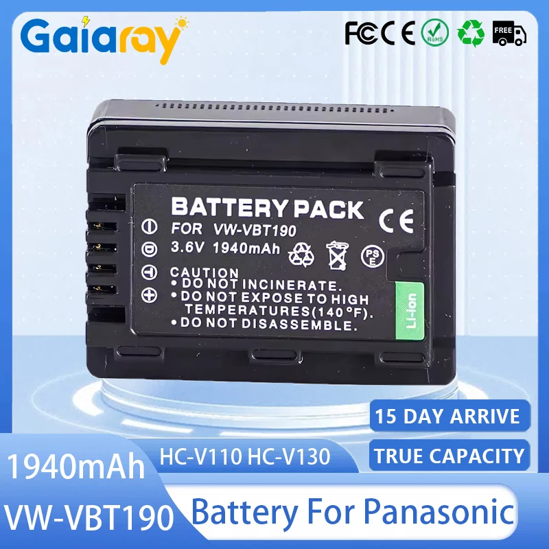 VW-VBT190 Camera Battery 3.6V 1940mAH Rechargeable Battery for Panasonic HC-V110 HC-V130 HC-V160 HC-V180 HC-V201 HC-V210 HC-V230