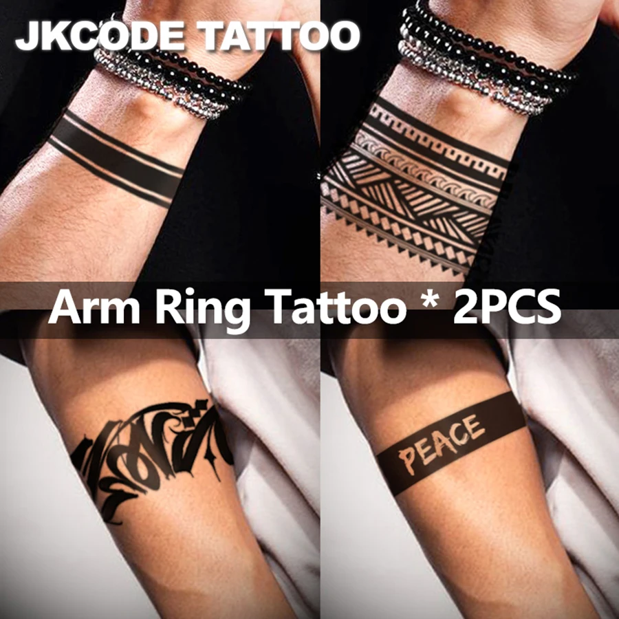 2 Large-Sized Hand Arm Tattoo Stickers in Graffiti Style - Dual-Use Tattoo - Black Viking Symbol Pattern - Peace - Letter Design for Men, Women, Couples, Geometric Pattern, Long Strip-Shaped Temporary Tattoo