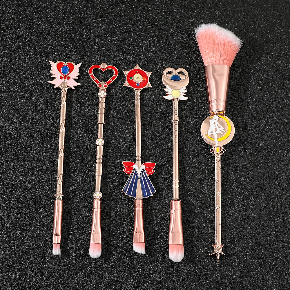 5ชิ้น/เซ็ตคาวาอี้เซเลอร์มูนชุดแปรงสำหรับแต่งหน้าแป้งรองพื้นอายแชโดว์คาบูกิเบลนนิ่งแปรงแต่งหน้าเครื่องมือความงาม