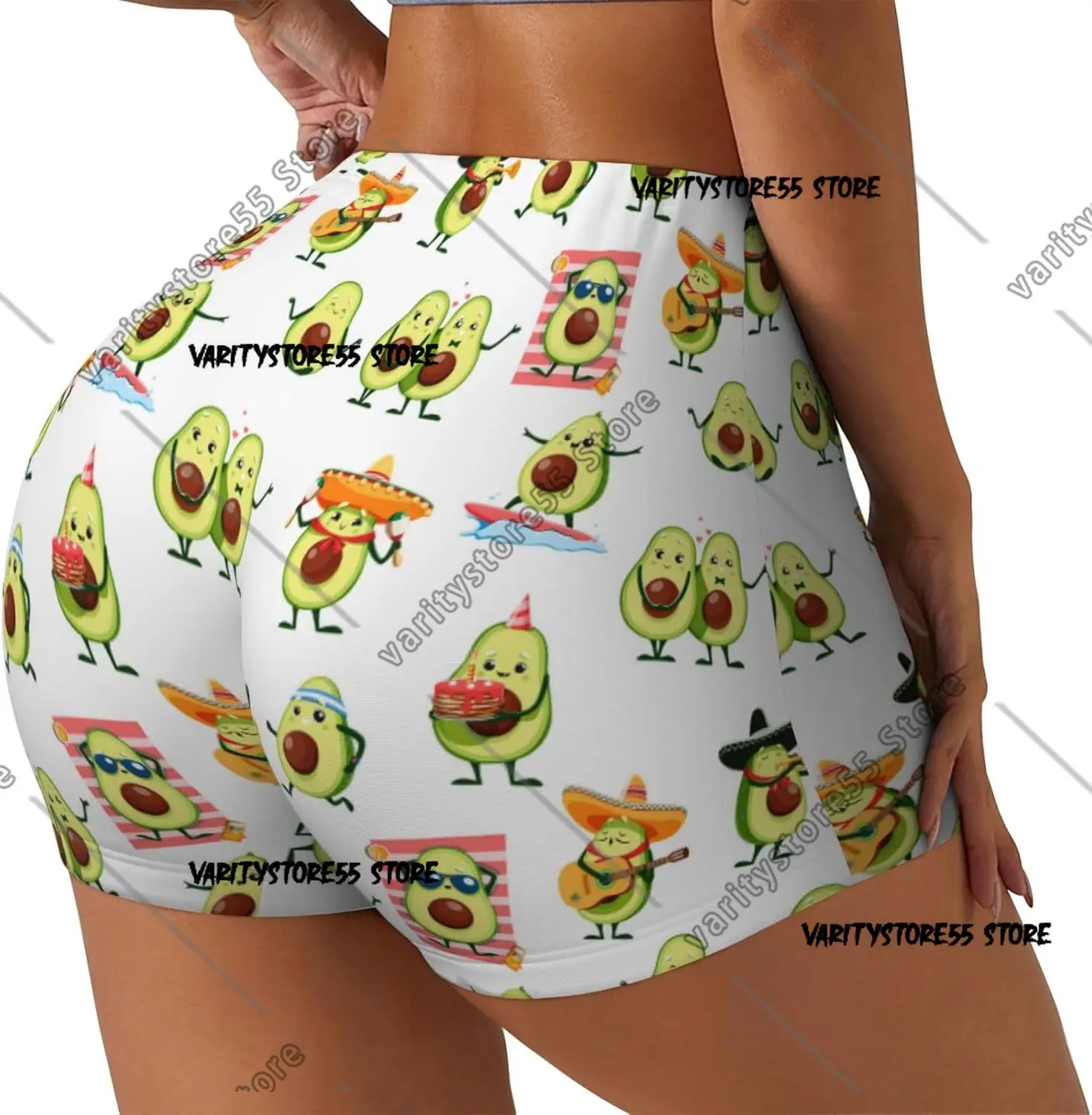 Kawaii Mexican Avocado Print Workout Shorts for Women Seamless Soft Smooth Gym Yoga Scrunch Active Shorts