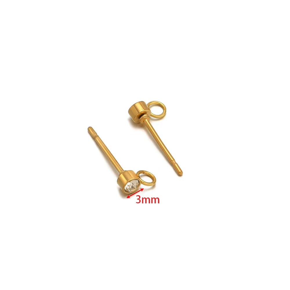 20 Stück Edelstahl Gold Farbe Zirkon Ohrstecker Post mit Haken für DIY Ohrringherstellung Schmuckzubehör Großhandel 3/4/5/6 mm