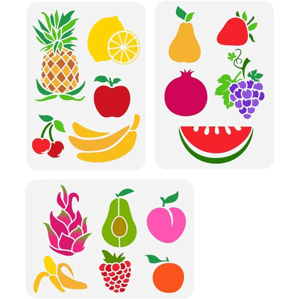 

Painting Stencil 11.7x8.3 inch Hollow Out Banana Lemon Cherry Avocados Stencil Reusable Plastic Strawberry Pear Watermelon