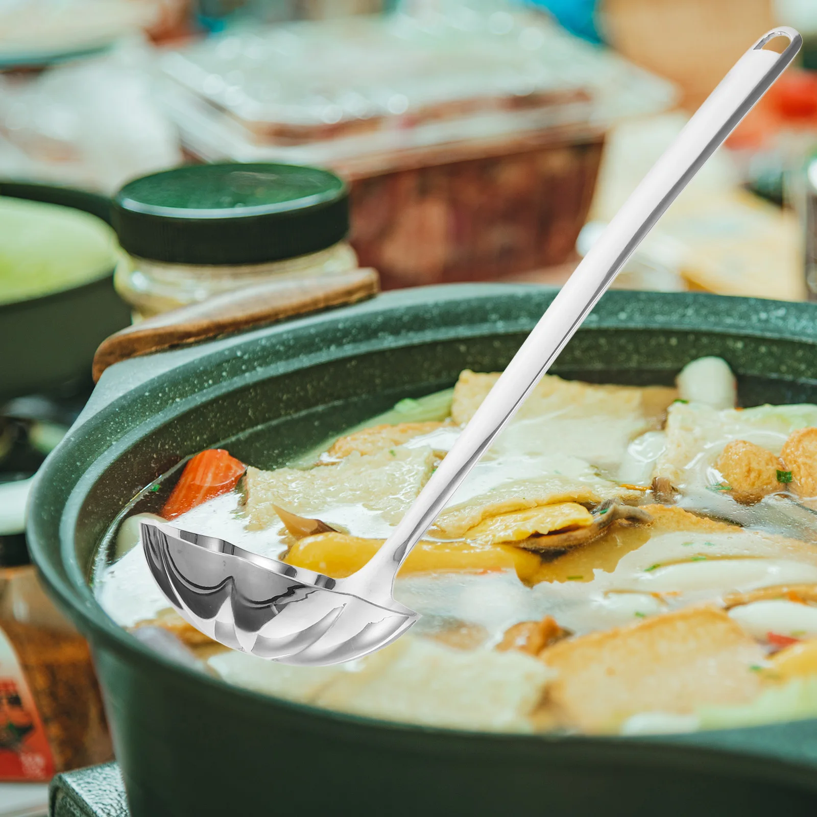 

Stainless Steel Oil Strainer Spoon Long Handle Heat Resistant Kitchen Accessory Oil Separator Soup Ladle Multi-Function
