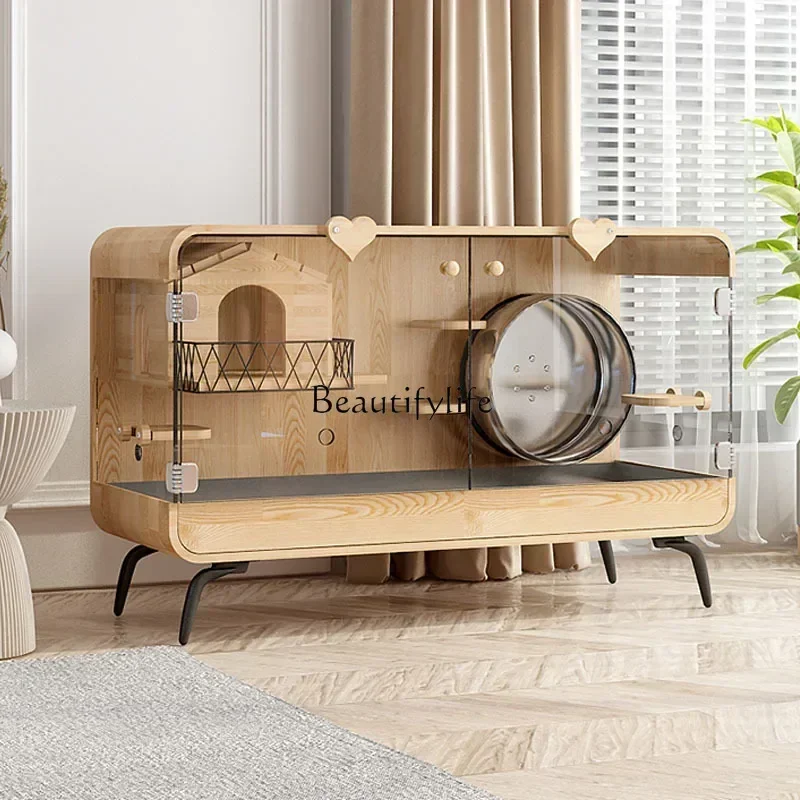 

LPanoramic Cat Villa Glass Transparent Luxury High-End Solid Wood Cage