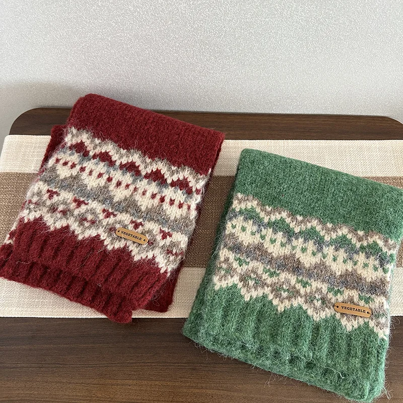 

Зимний теплый шарф Fair Isle, толстый мягкий уютный студенческий шарф-воротник, высококачественная шаль в рождественском стиле, новинка