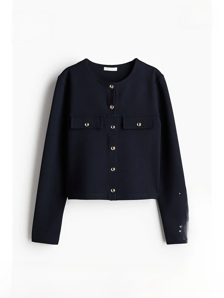 

H&M Women's Long Sleeve round Neck Warm Base Layer Coat Short Outerwear Autumn 2024 Standard Fit Other Material 100%