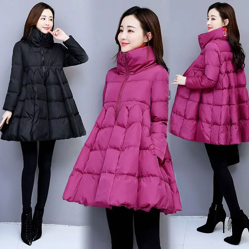 

Womens Padded Down Jacket Long Loose Coat A-line Poncho Parkas Thick Skirt Cotton Outwaer Female Fashion New Winter Jacker