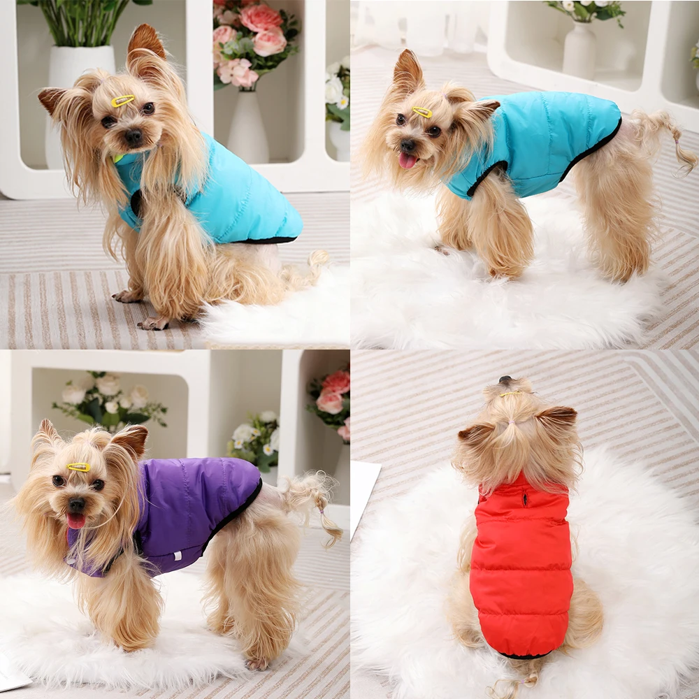 Wasserdichte warme Hundekleidung für kleine und mittelgroße Hunde, wendbare Winter-Haustierjacke, gepolsterte Weste, leichtes Welpenmantel-Kostüm – Detail 19